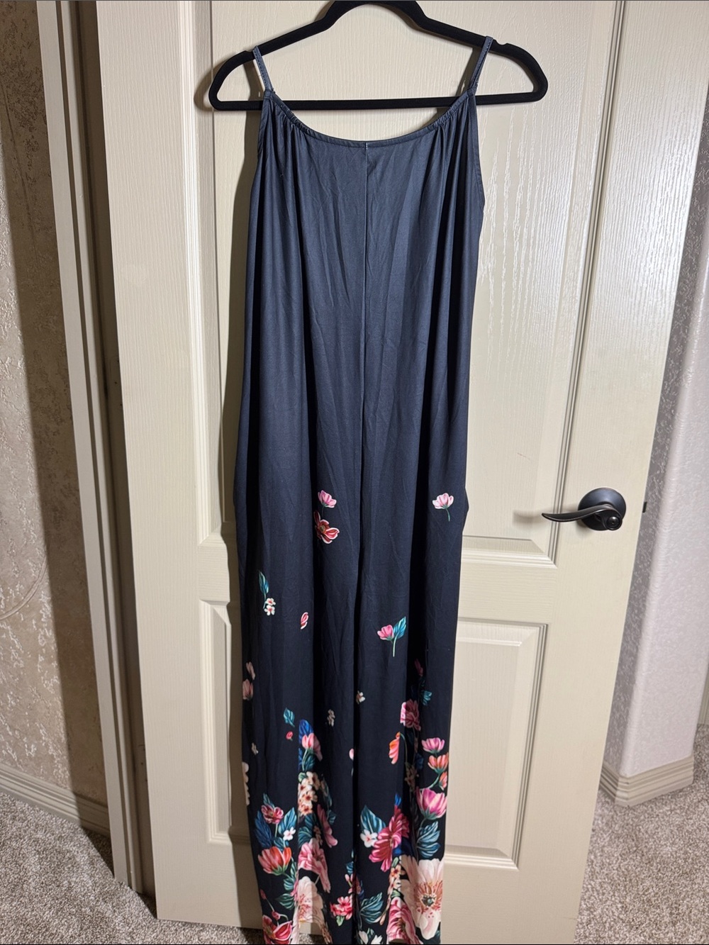 Comfy Wide Leg Floral Hem Black Jumpsuit Large